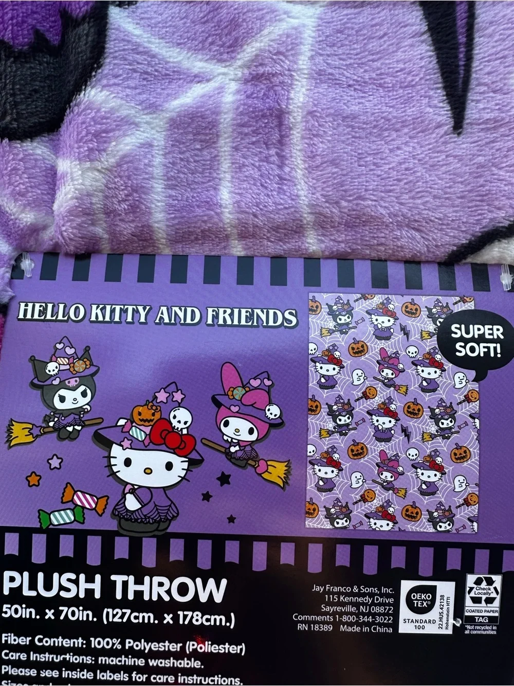Web Witches - Hello Kitty & Friends Purple Halloween Plush Throw Blanket NWT